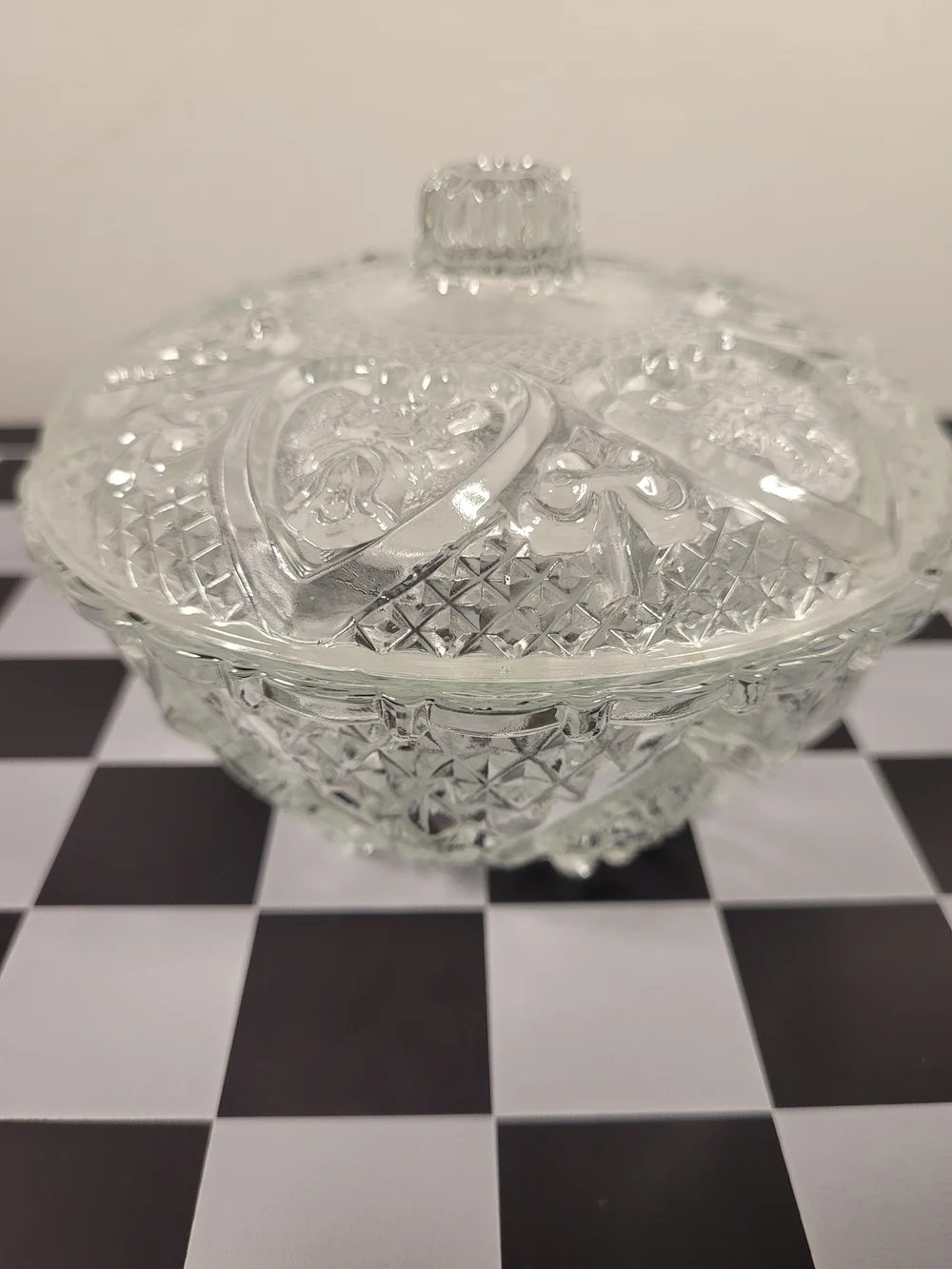 Crystal Candy Dish with Lid Vintage Heart Leaf 6